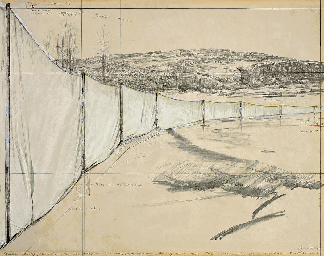 Кристо и Жан-Клод. Бегущий забор. Эскиз проекта. 1972 