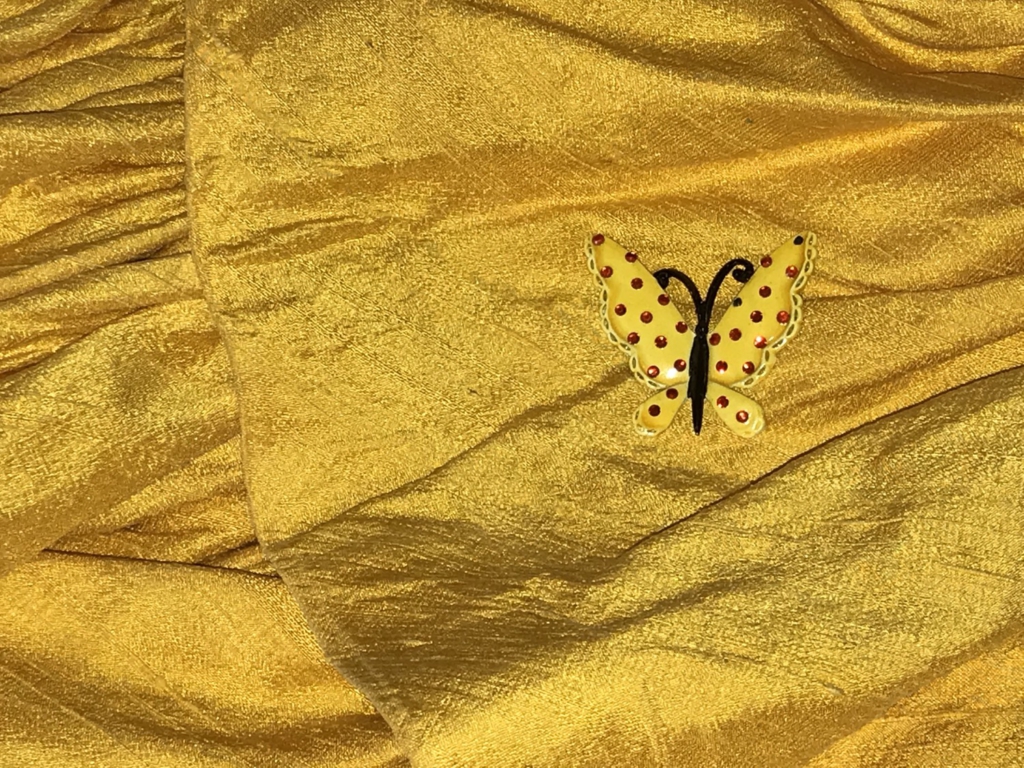Брошь-бабочка на поверхности платья из проекта «O danse mon papillon noir!» (FFTN, 2019).